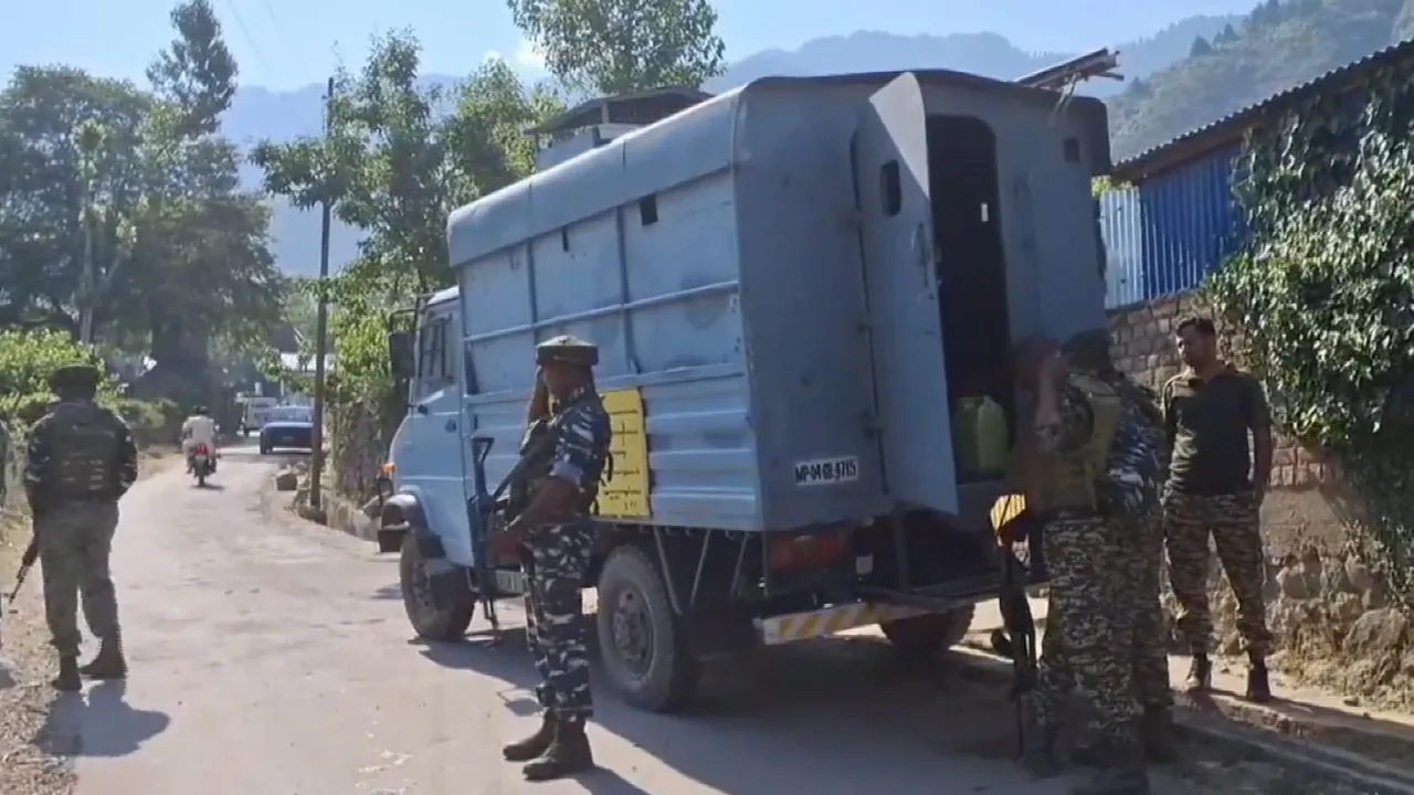 Security personnel during an encounter with terrorists, in Bandipora district, Monday, June 17, 2024.