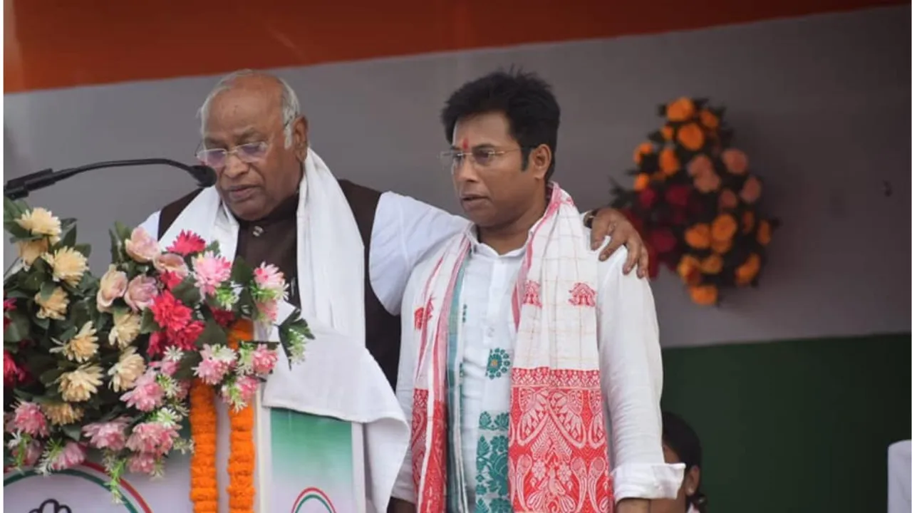 Barpeta's Congress candidate Deep Bayan with party president Mallikarjun Kharge