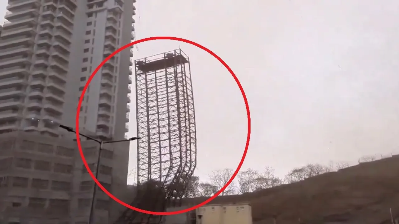 A metal parking tower under construction collapsed in Mumbai's Wadala area due to strong winds on Monday.