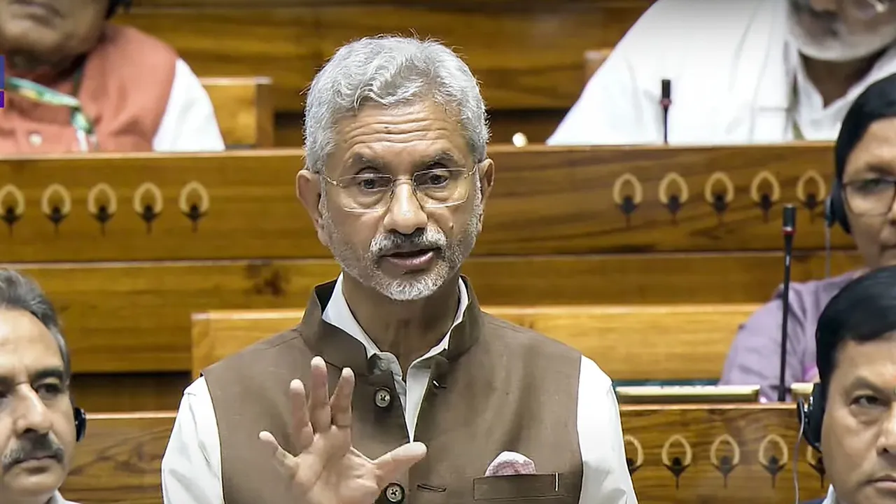External Affairs Minister S Jaishankar speaks in the Lok Sabha during Monsoon session of Parliament, in New Delhi, Friday, Aug. 9, 2024.