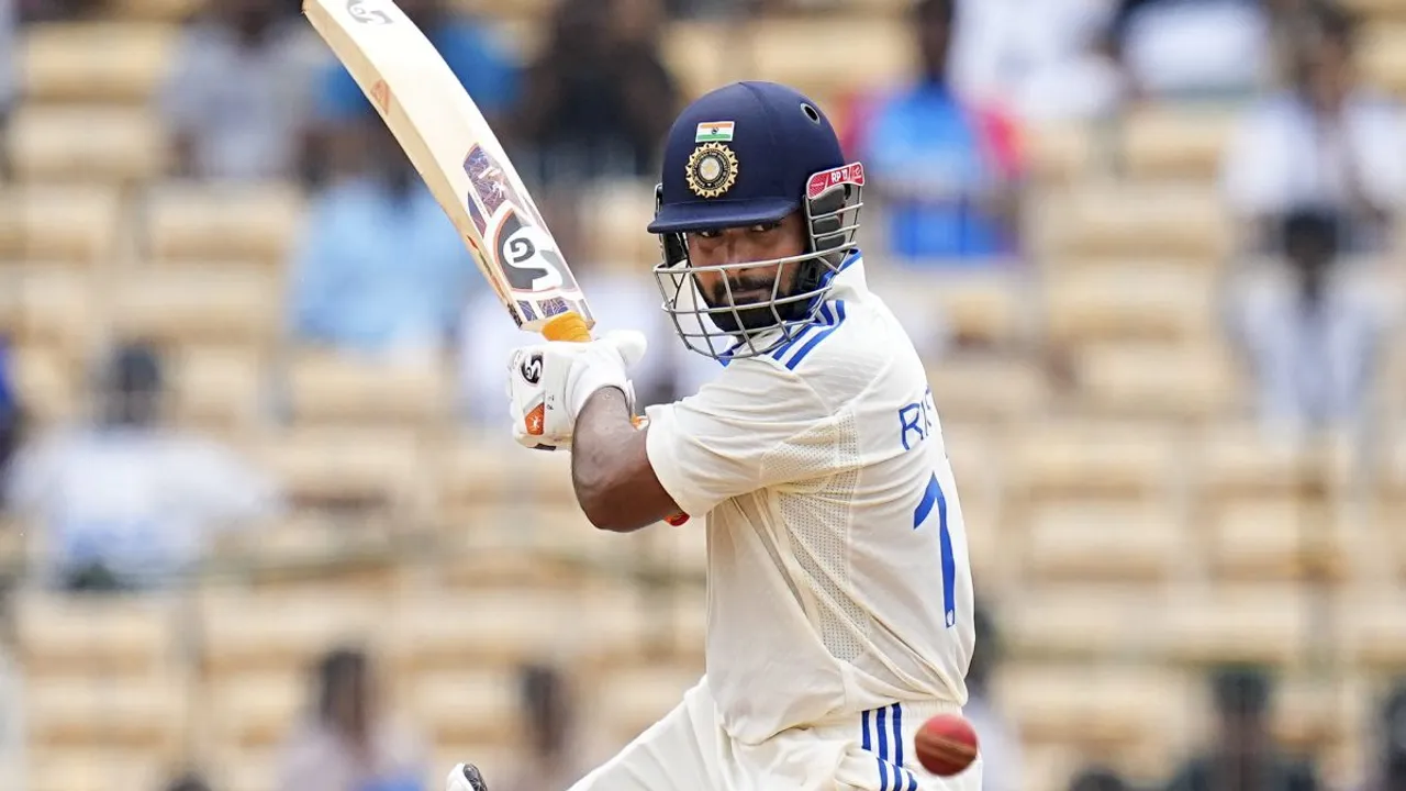 India's Rishabh Pant plays a shot on the third day of the first test cricket match between India and Bangladesh, at the MA Chidambaram Stadium, in Chennai, Saturday, Sept. 21, 2024