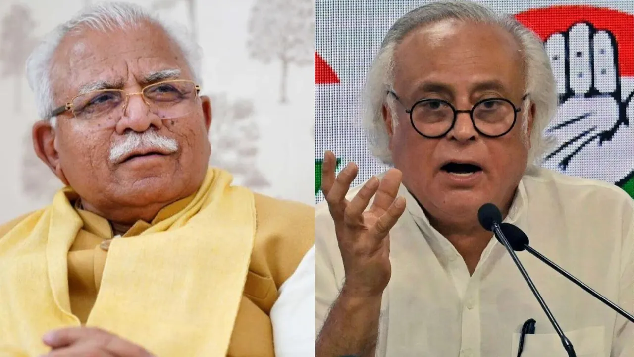 Haryana Chief Minister Manohar Lal Khattar and Congress general secretary Jairam Ramesh