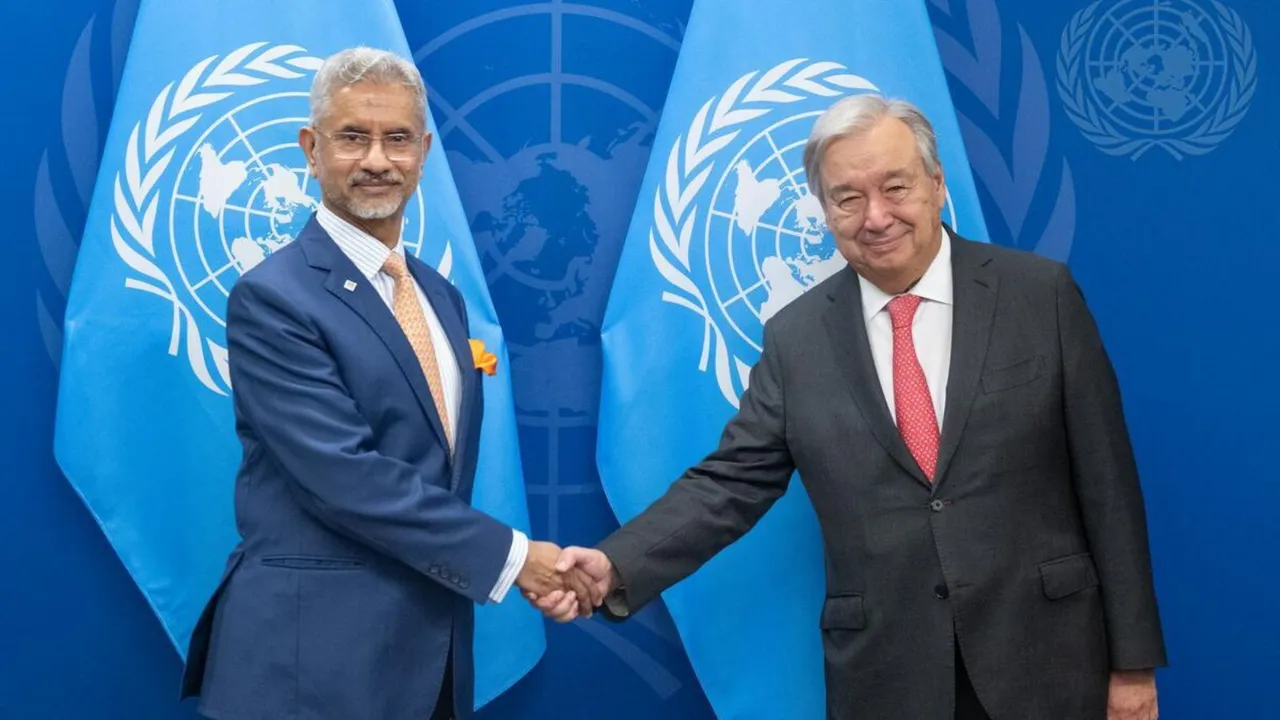 External Affairs Minister S Jaishankar with United Nations Secretary-General Antonio Guterres, in New York, USA.