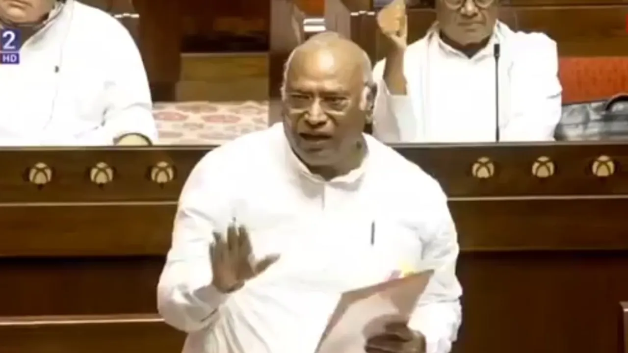 Congress president Mallikarjun Kharge in Rajya Sabha 