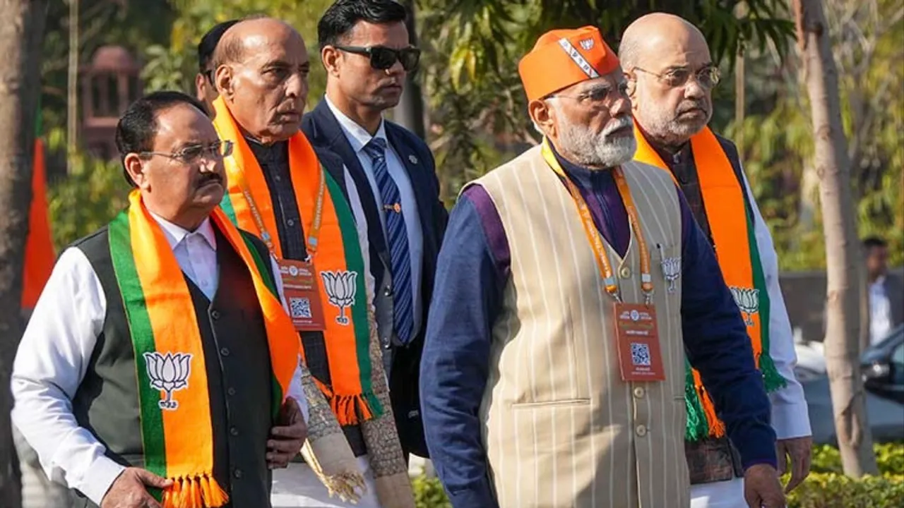 (L-R) JP Nadda, Rajnath Singh, Narendra Modi and Amit Shah