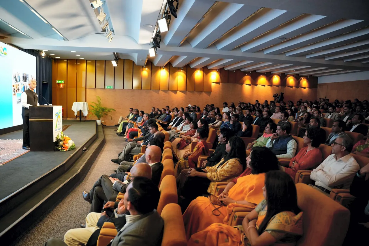 External Affairs Minister S. Jaishankar speaks during an interaction with the members of the Indian community in Sweden