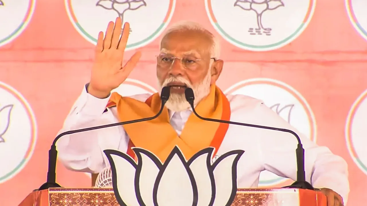 Prime Minister Narendra Modi during a public meeting for the Lok Sabha elections, in Mahendragarh, Thursday, May 23, 2024