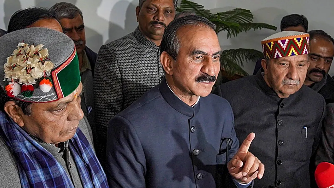 Himachal Pradesh Chief Minister Sukhvinder Singh Sukhu speaks with the media during the Budget session of the state Assembly, in Shimla