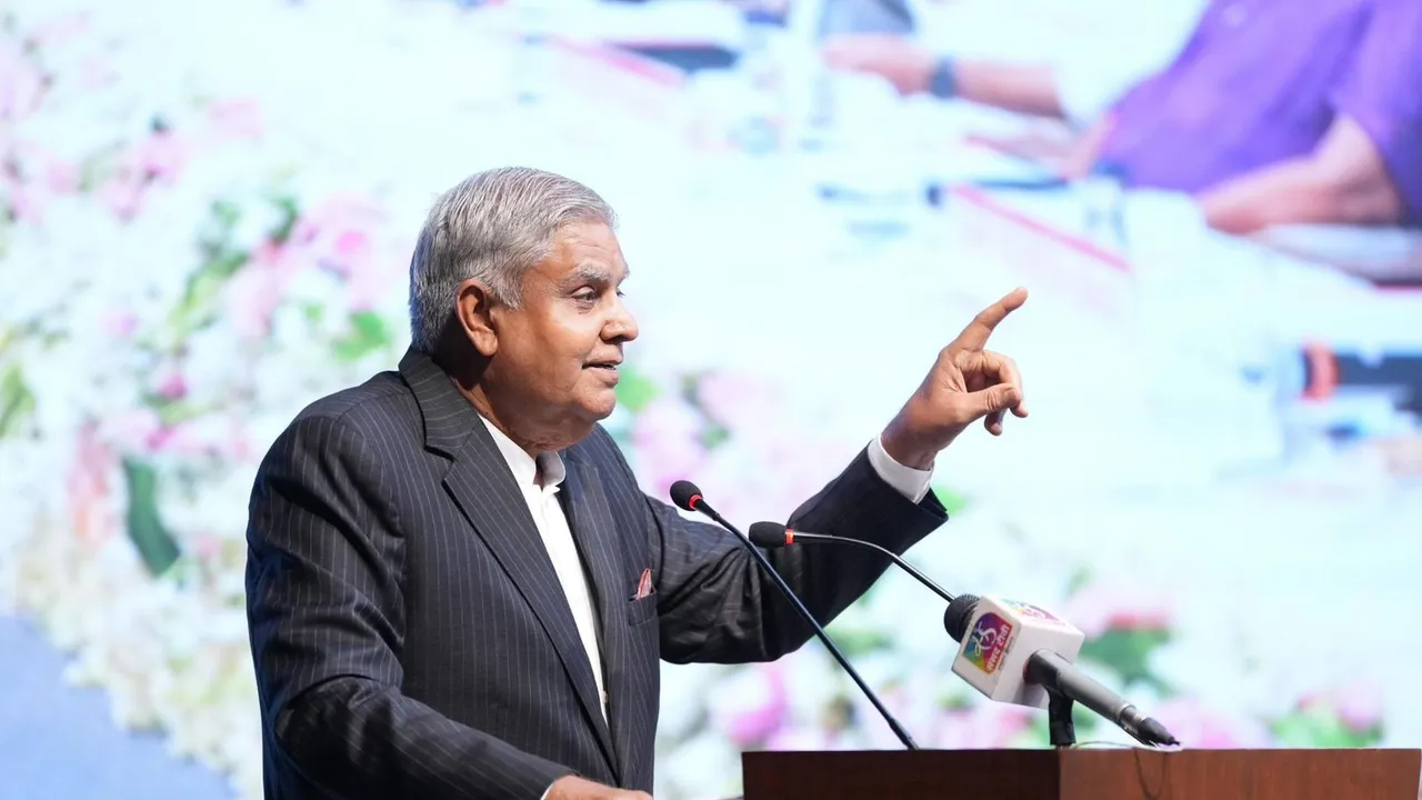 Vice President Jagdeep Dhankhar addresses the students and faculty members of Narsee Monjee Institute of Management Studies in Mumbai.