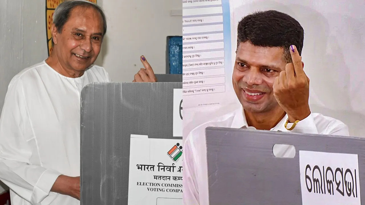 Odisha Chief Minister Naveen Patnaik and V K Pandian shows his finger marked with indelible ink after casting his vote at a polling station, during the sixth phase of Lok Sabha elections and Odisha Assembly polls, in Bhubaneswar, Saturday, May 25, 2024