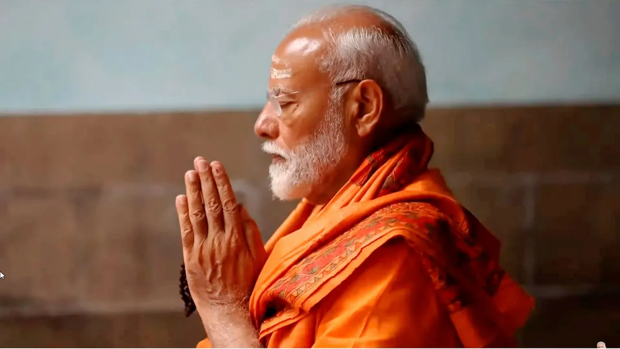 Prime Minister Narendra Modi performs 'Surya Puja' at the Vivekananda Rock Memorial, in Kanniyakumari, Friday, May 31, 2024