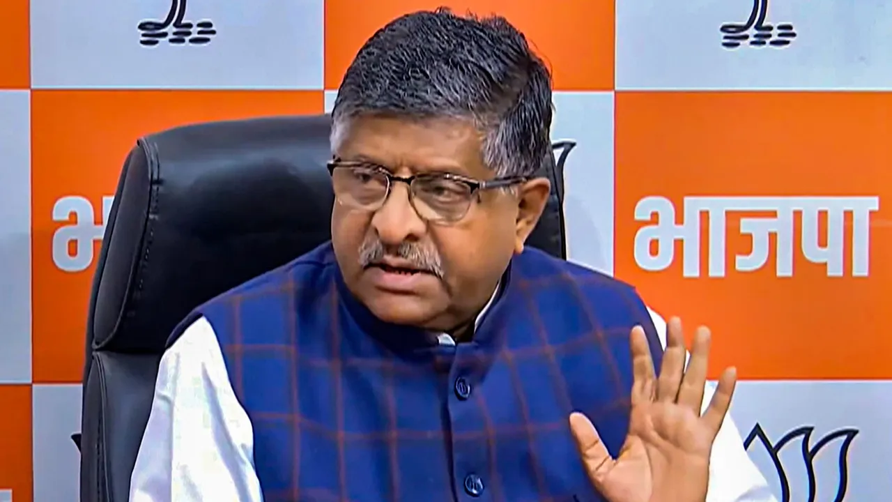 BJP MP Ravi Shankar Prasad addresses a press conference, in New Delhi
