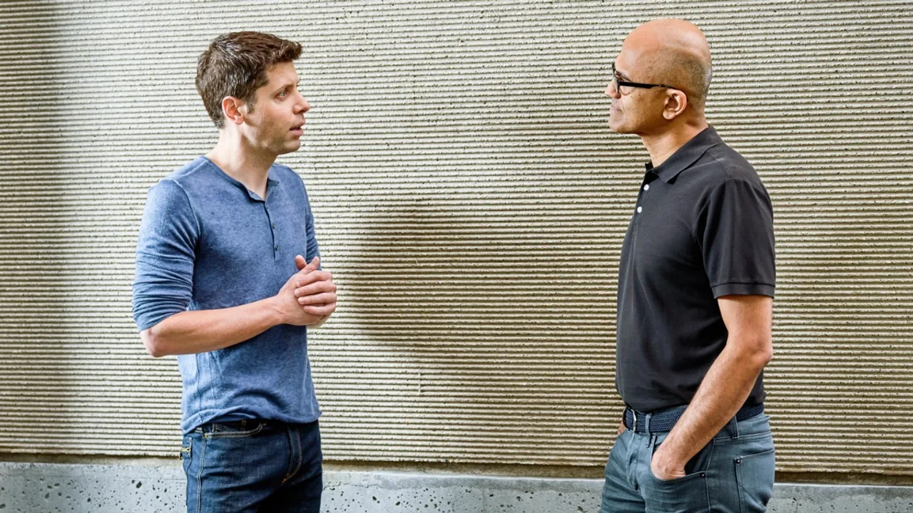 A file photo of Sam Altman with Microsoft CEO Satya Nadella