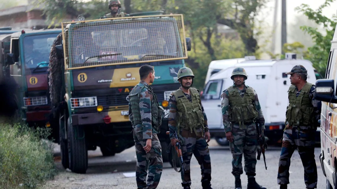 Army personnel near the site of the ongoing encounter between security forces and terrorists at Saida Sukhal village in Hiranagar sector of Kathua district, Wednesday, June 12, 2024.