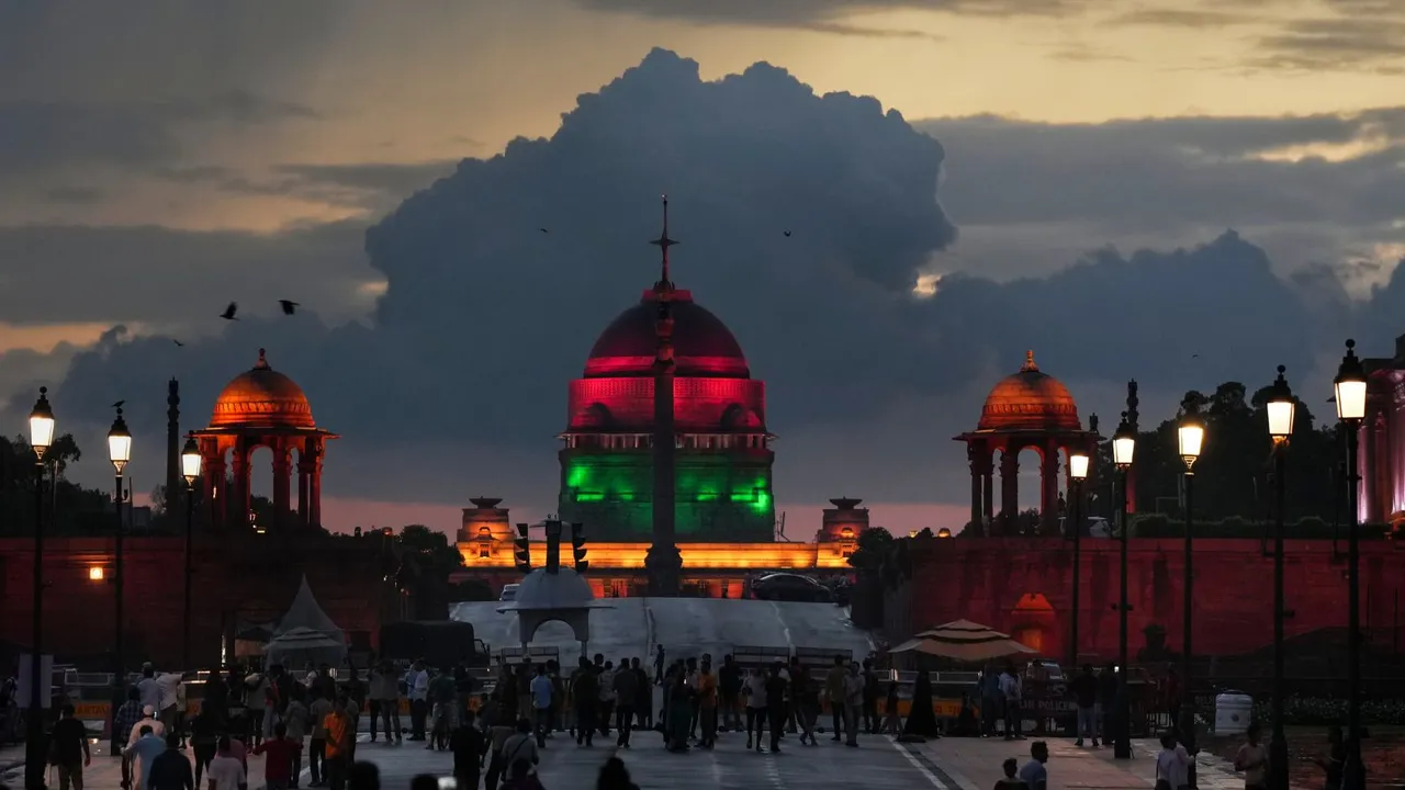 Dark monsoon clouds hover over Raisina Hill, in New Delhi