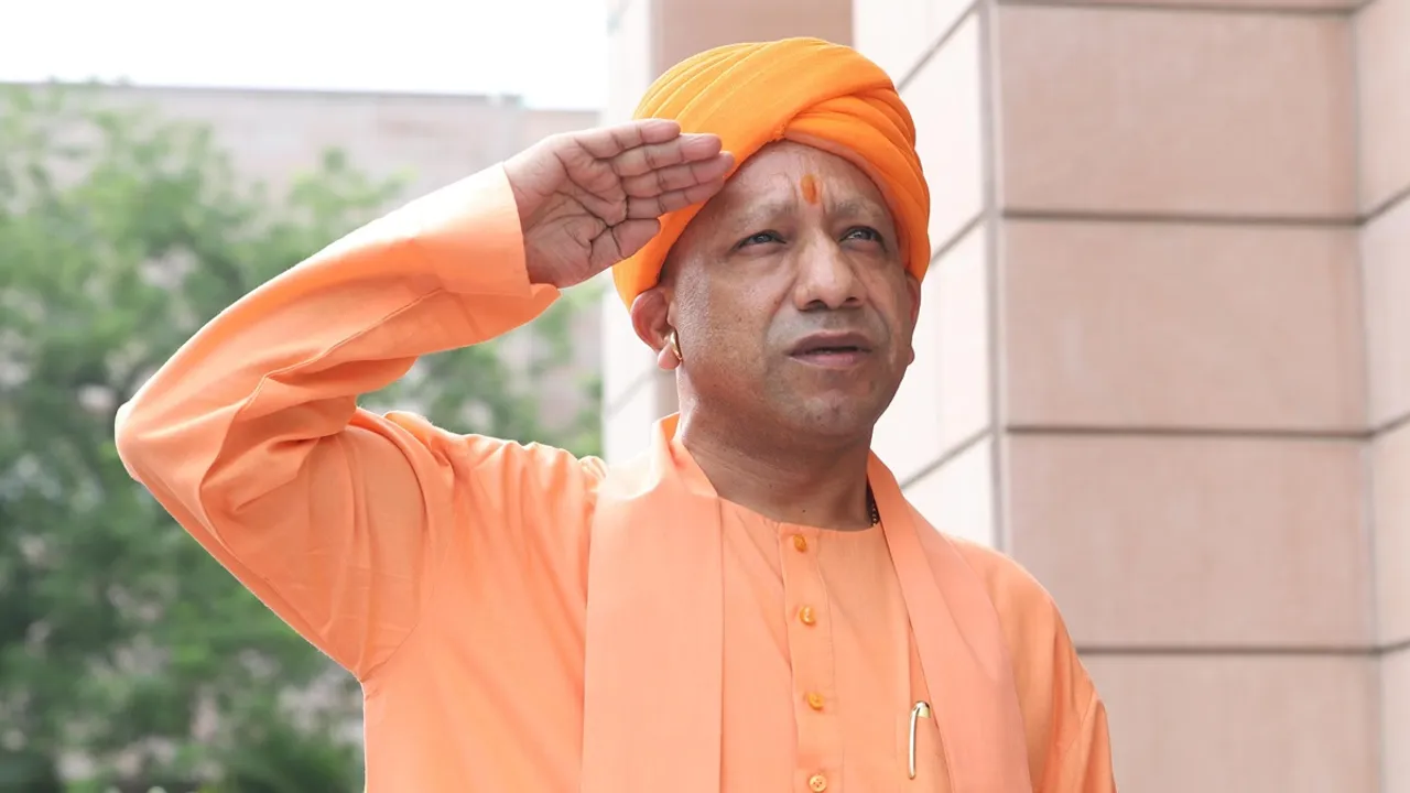 Uttar Pradesh Chief Minister Yogi Adityanath hoists the flag