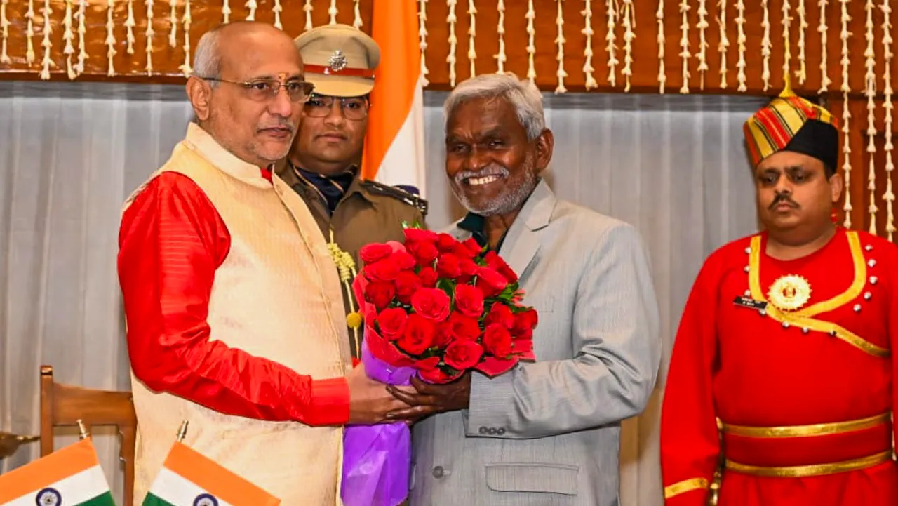 Jharkhand Governor CP Radhakrishnan greets newly sworn-in Chief Minister Champai Soren