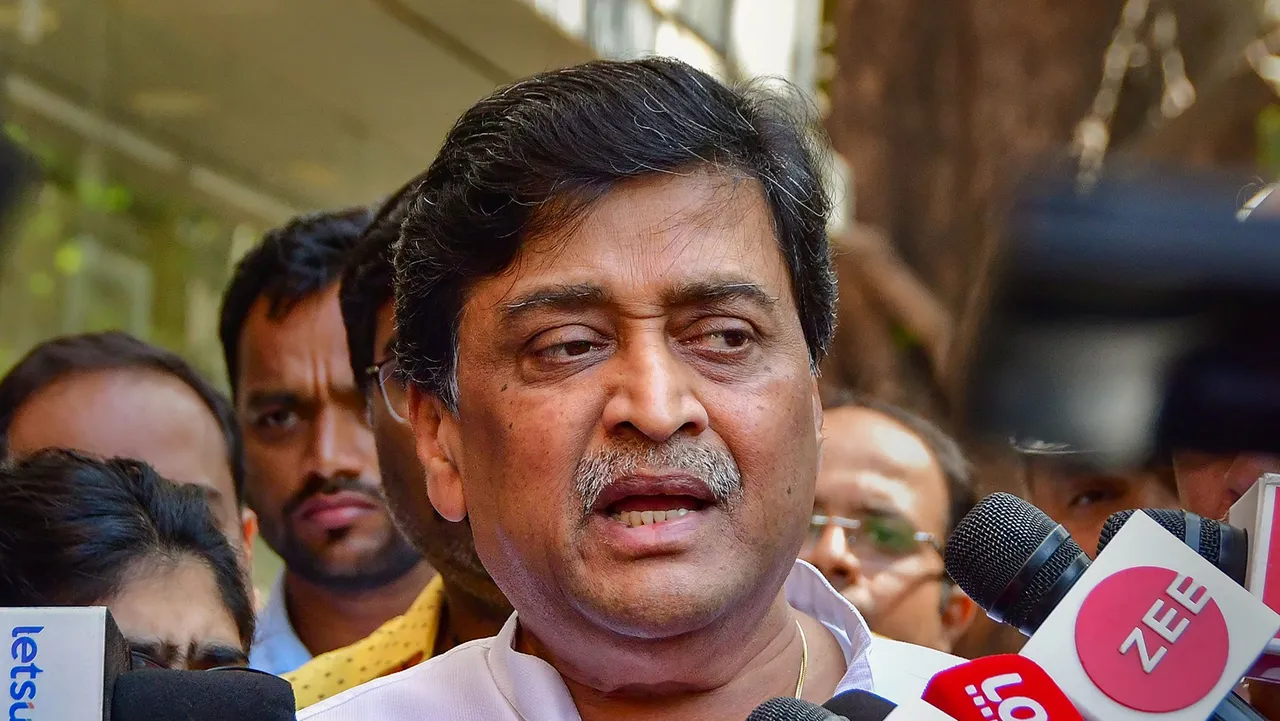 Former Congress leader Ashok Chavan addresses the media outside his residence, at Churchgate, in Mumbai