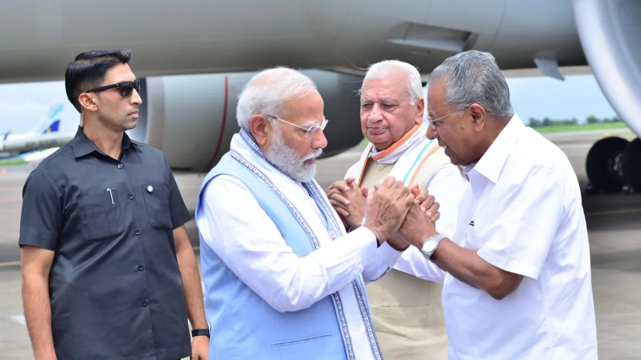 Prime Minister Narendra Modi arrives at Kannur Airport received by Governor Arif Mohammed Khan and CM Pinarayi Vijayan