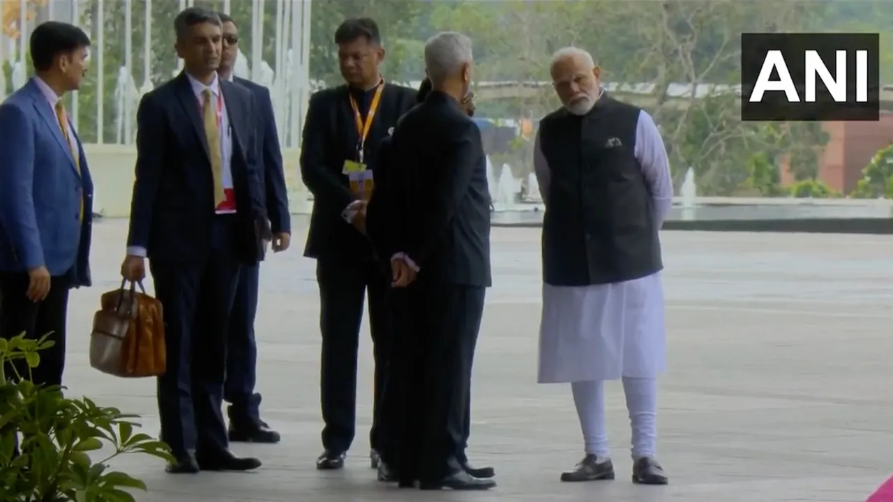 Narendra Modi and S Jaishankar at Bharat Mandapam