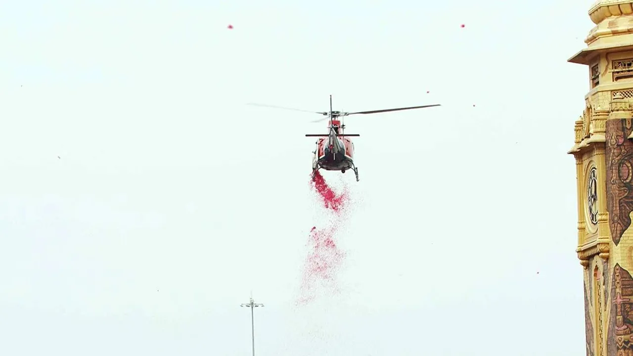 Flowers were showered on kanwariyas from a helicopter in Meerut on Thursday