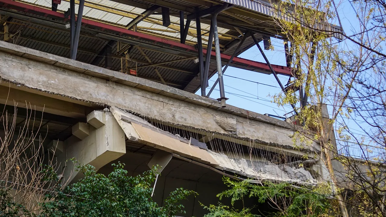 The collapsed of a portion of Gokalpuri Metro Station, in New Delhi