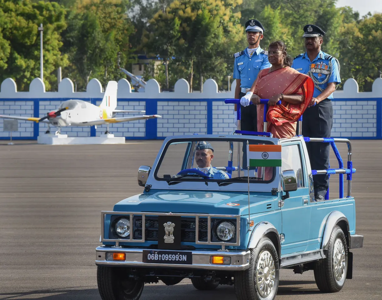 President Droupadi Murmu reviews the Combined Graduation Parade at the Air Force Academy, in Dundigal, Telangana