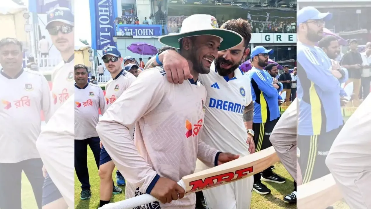 Virat Kohli gifts his bat to retiring Shakib al Hasan