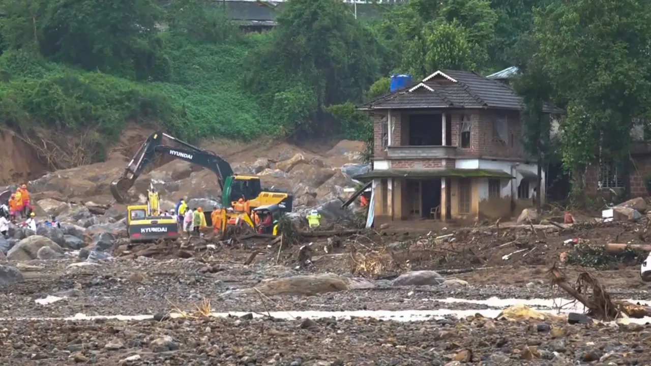 Officials during a rescue operation at a landslide-hit area at Mundakkai, in Wayanad district, Friday, Aug. 2, 2024.