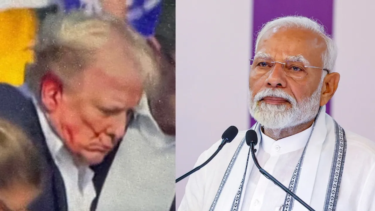 Injured Donald Trump (leftt) and Narendra Modi