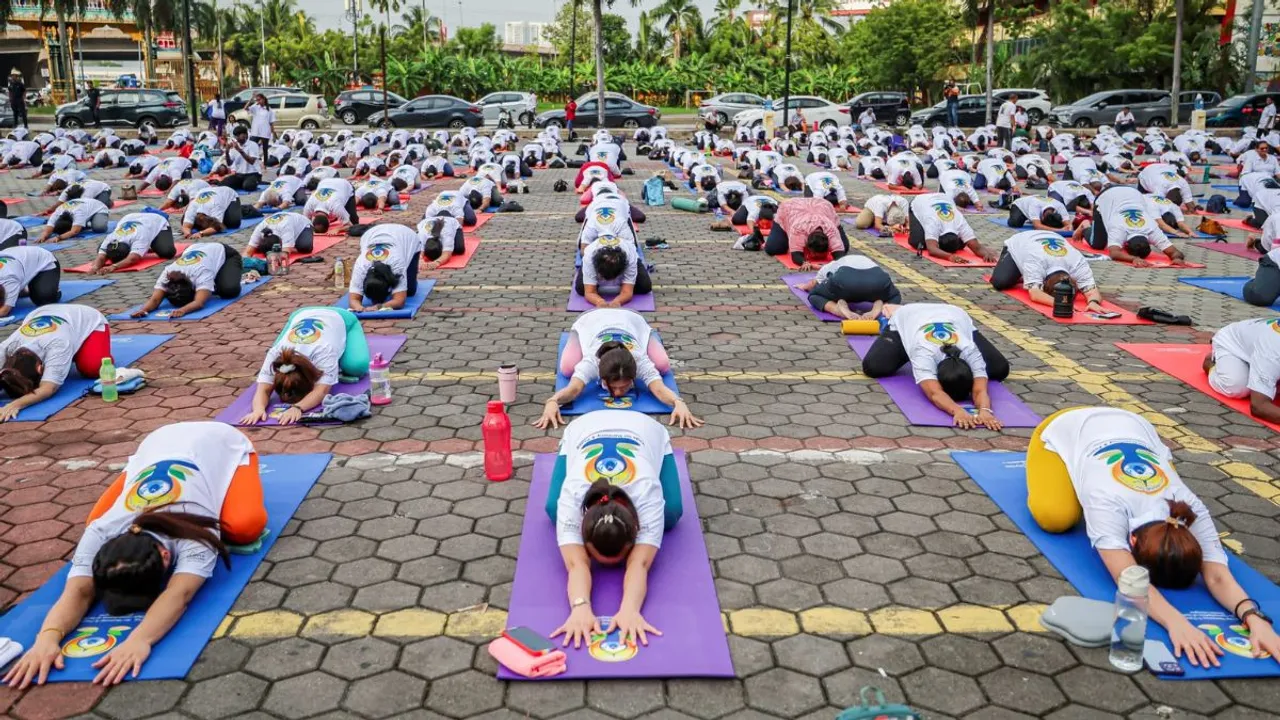 International yoga day, people doing yoga