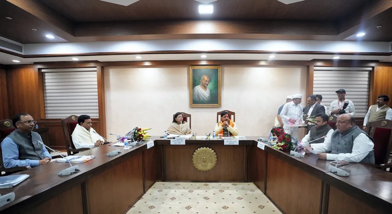 Madhya Pradesh Chief Minister Mohan Yadav during his first cabinet meeting, in Bhopal, Wednesday, Dec. 13, 2023.