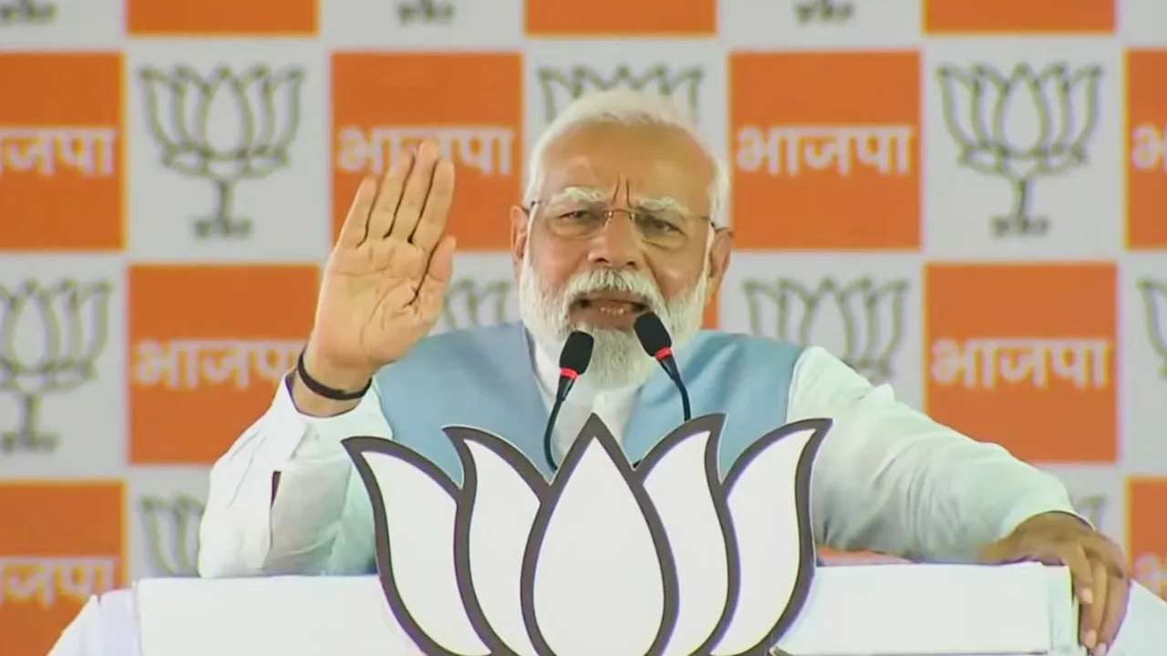 Prime Minister Narendra Modi addresses a public meeting for Lok Sabha elections, in Solapur, Maharashtra, Monday, April 29, 2024