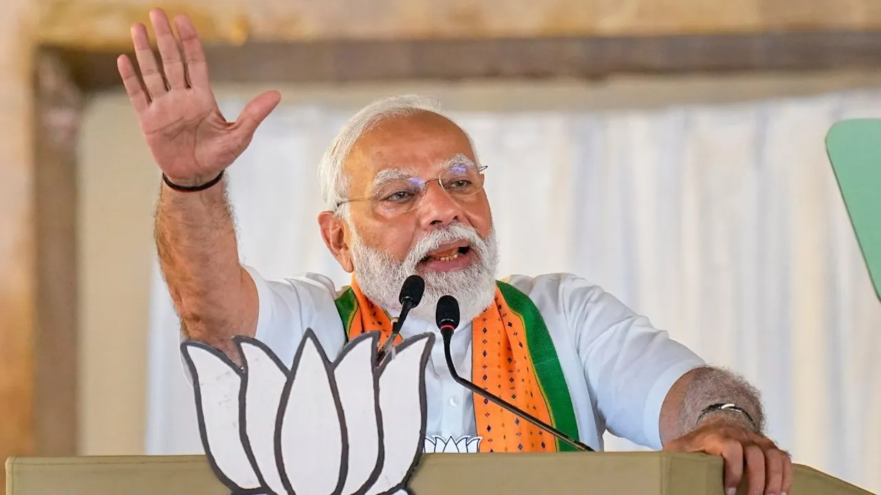 Prime Minister Narendra Modi addresses a public meeting, ahead of the Lok Sabha election, in Kanyakumari