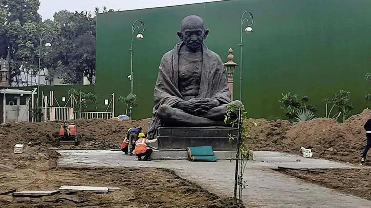 Parliament Mahatma Gandhi Statues Shifted