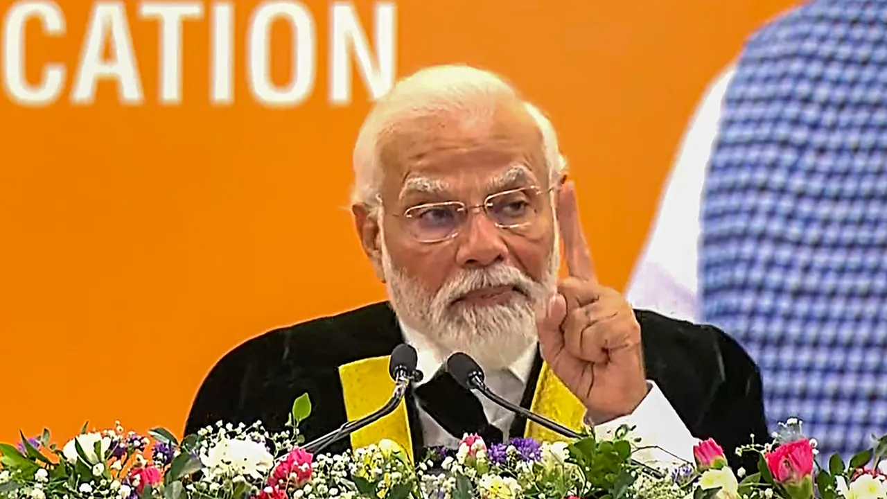 Prime Minister Narendra Modi addresses the Convocation ceremony of Bharathidasan University, in Tiruchirappalli