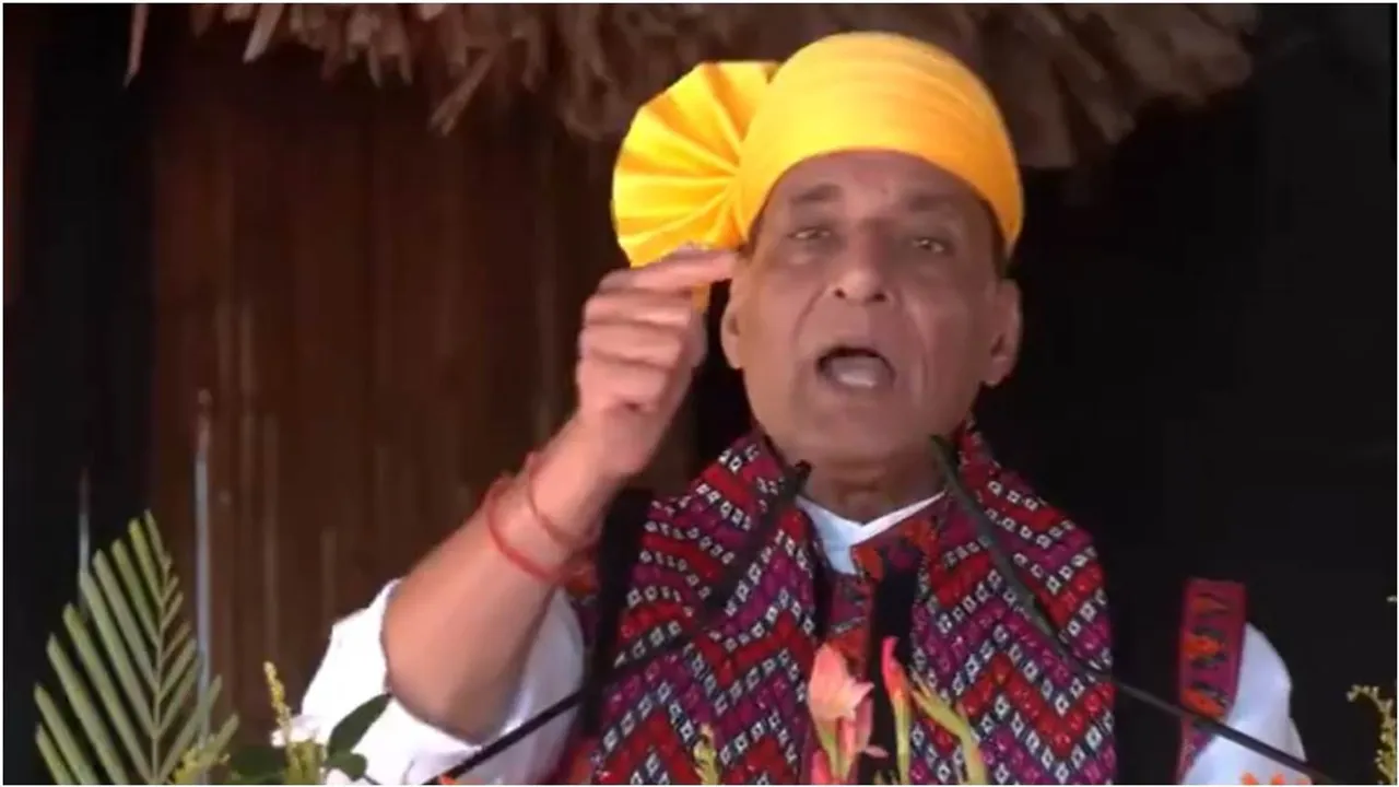 Defence Minister Rajnath Singh addressing public rally at Namsai in Arunachal Pradesh East Constituency