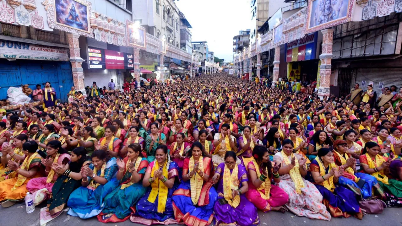 Women participate in Atharvashirsha Pathan on Rishipanchami, in Pune, Sunday, Sept. 8, 2024.