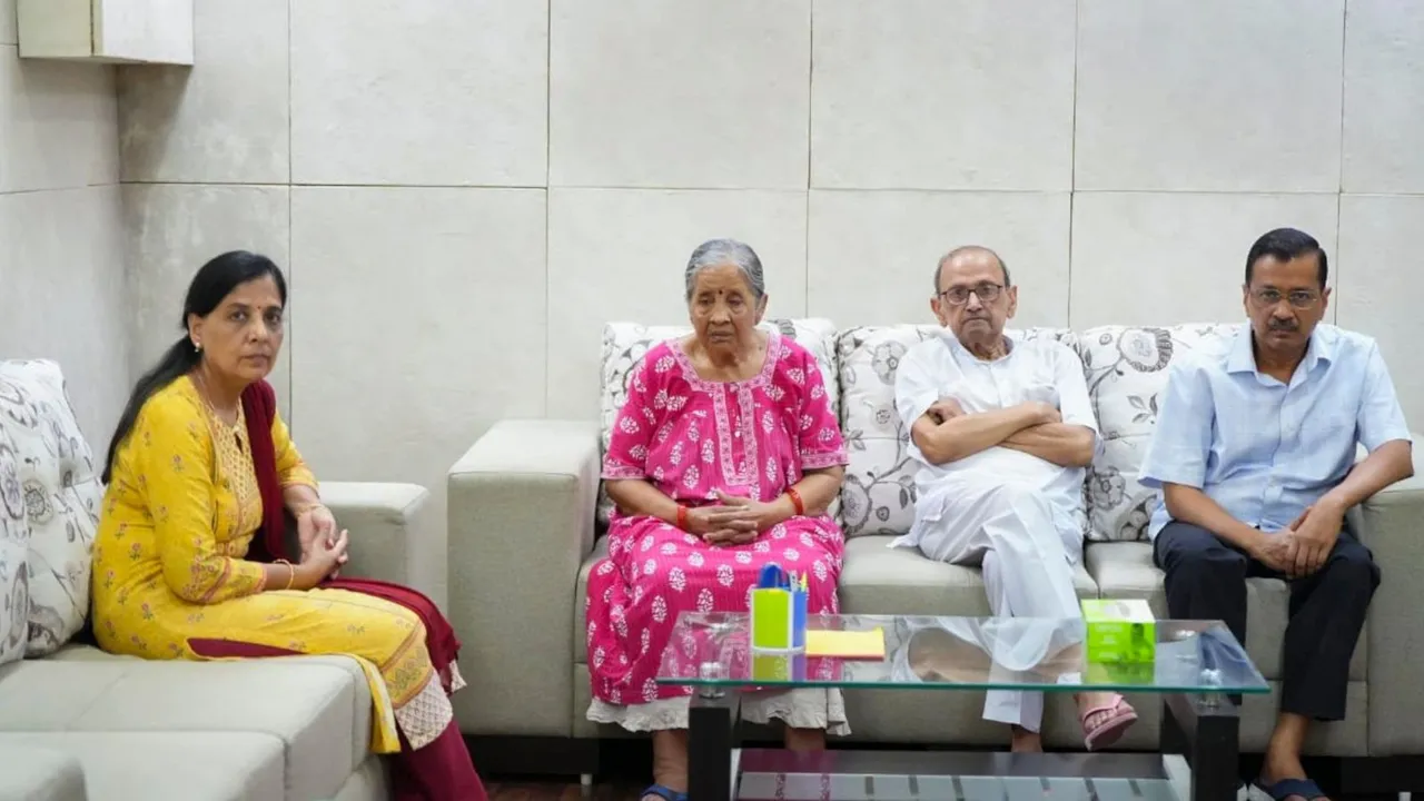 Delhi Chief Minister and AAP Supremo Arvind Kejriwal with his family waits for a Delhi Police team in connection with AAP MP Swati Maliwal's alleged assault case, at his residence, in New Delhi