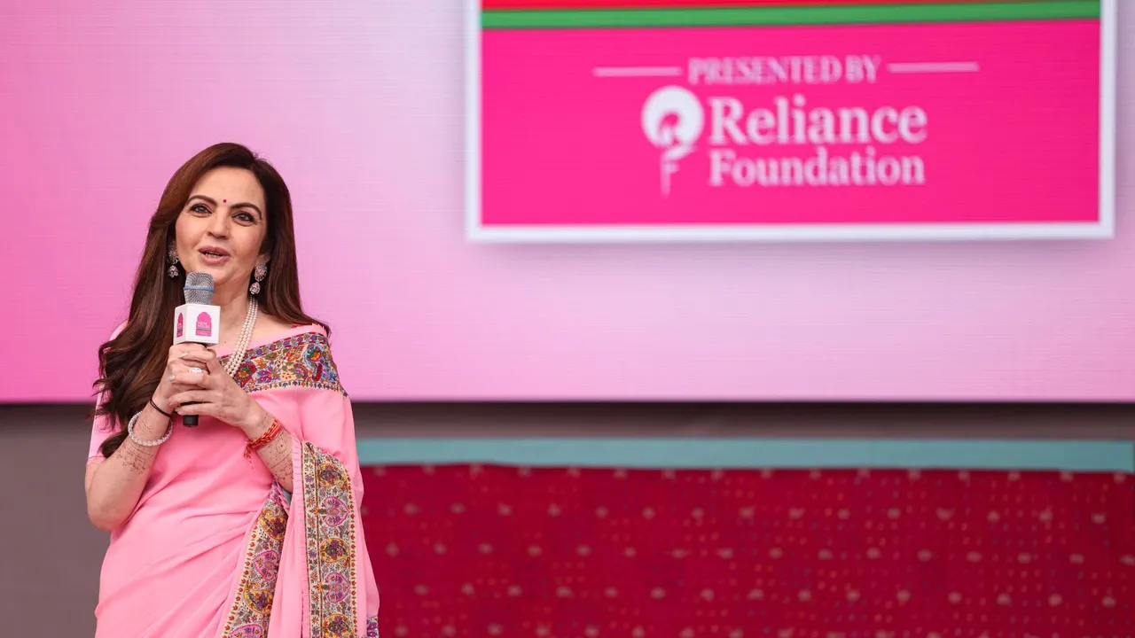 Chairman of Reliance Industries Limited Mukesh Ambani's wife Nita Ambani speaking at the inauguration of the Indian House, at the 2024 Summer Olympics, Saturday, July 27, 2024, in Paris, France.