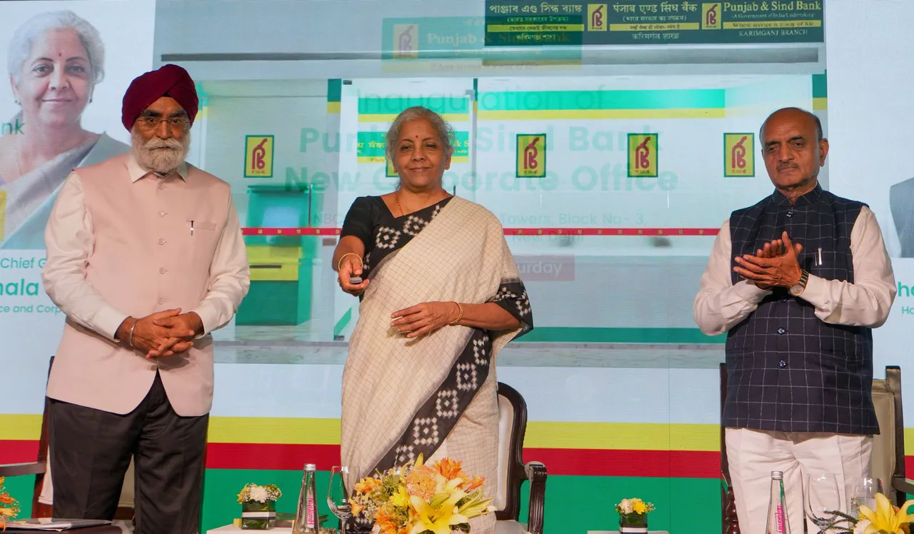 Union Finance Minister Nirmala Sitharaman virtually inaugurates a branch of the Punjab and Sind Bank in Assam's Karimganj, in New Delhi