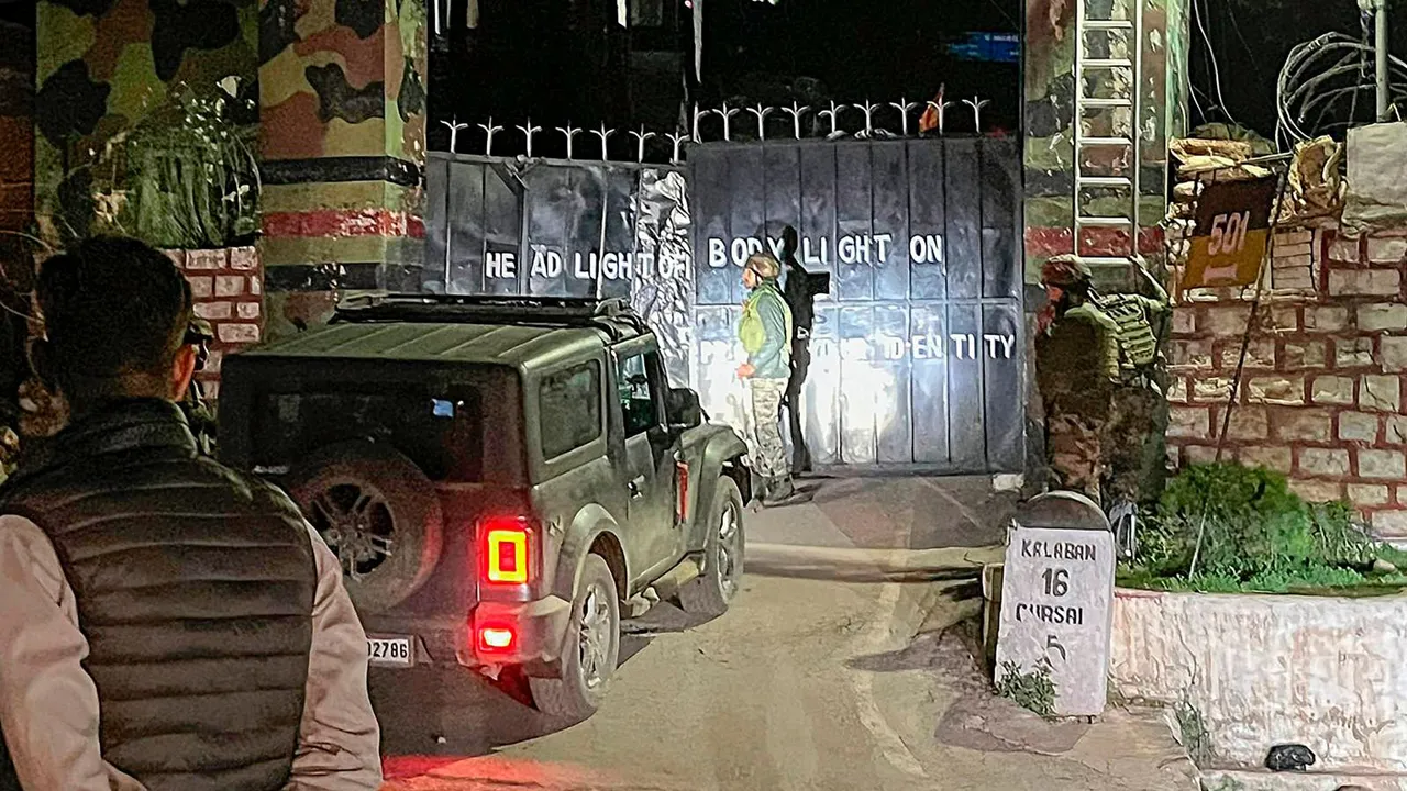 Security personnel stand guard after a militant attack on army vehicles, in Poonch district, Saturday, May 4, 2024