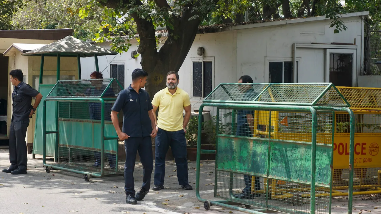 Congress leader Rahul Gandhi outside his residence in New Delhi on April 2