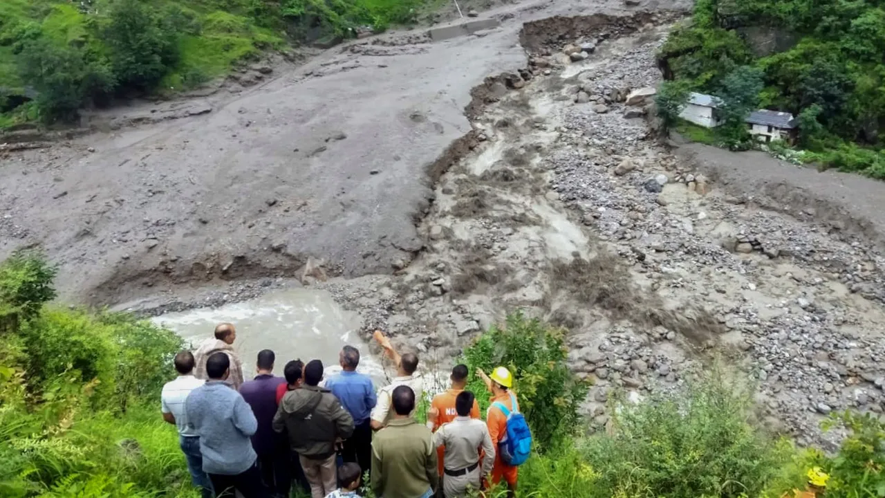 Search and rescue operation underway following a cloudburst, in Rampur area of Shimla district, Thursday, August 1, 2024.