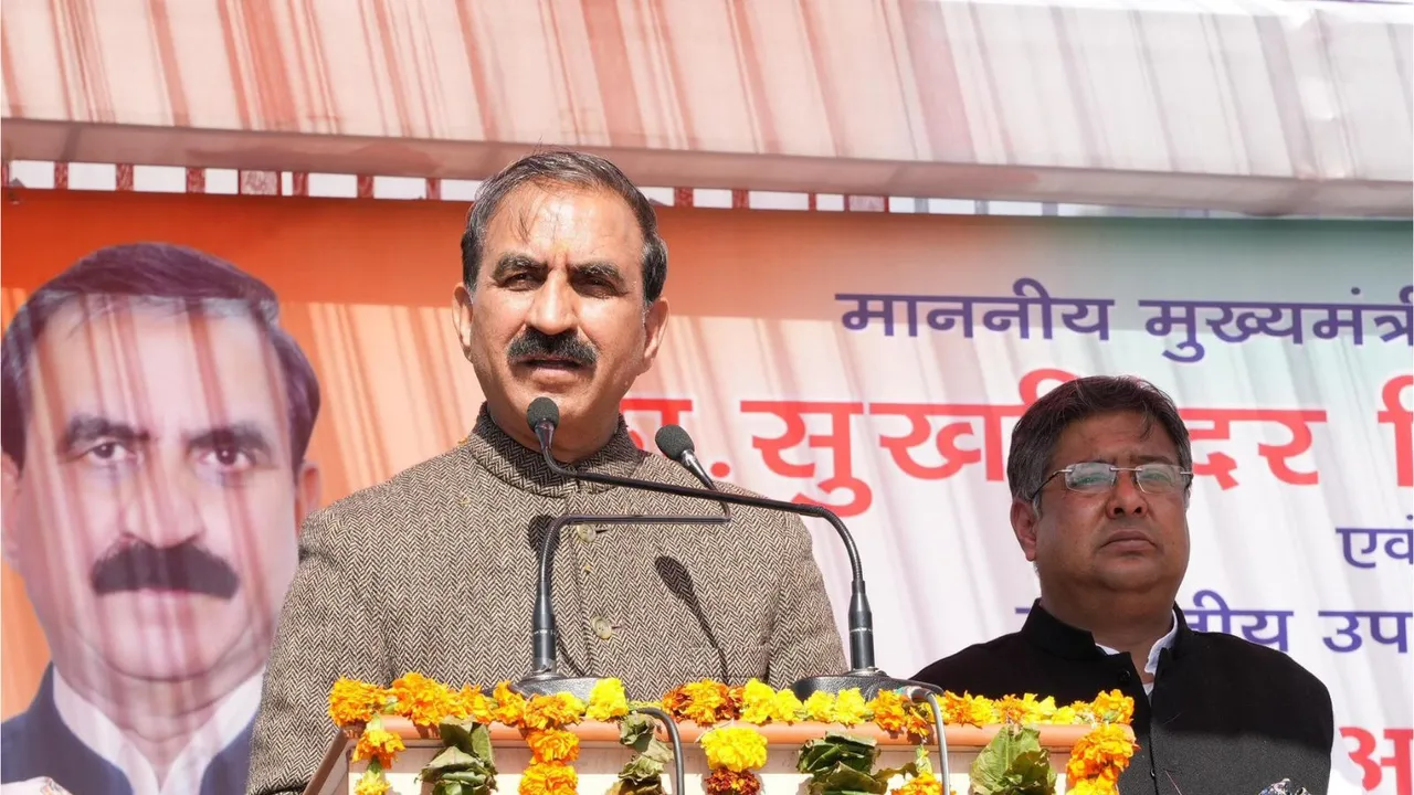 Himachal Pradesh Chief Minister Sukhvinder Singh Sukhu addressing a rally in Palampur