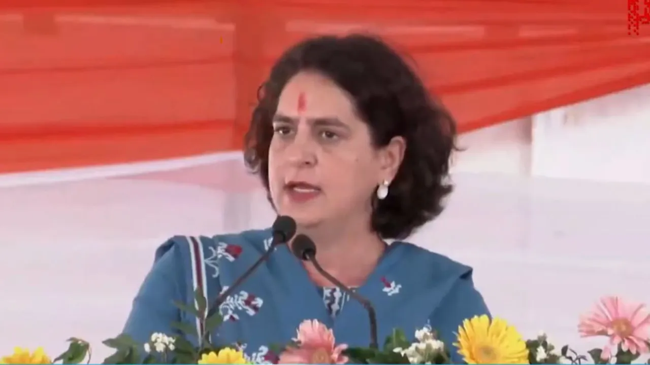 Congress leader Priyanka Gandhi Vadra addressing a poll rally in Uttarakhand's Ramnagar