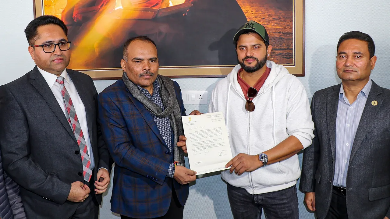 Former cricketer Suresh Raina during a function at the Chief Electoral Officer, Nirvachan Bhawan, in Jammu