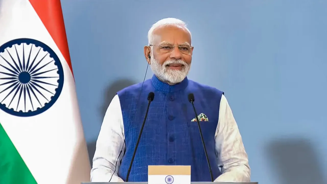 Prime Minister Narendra Modi during the joint press statement after a meeting with his Polish counterpart Donald Tusk, in Warsaw, Poland, Thursday, Aug. 22, 2024.