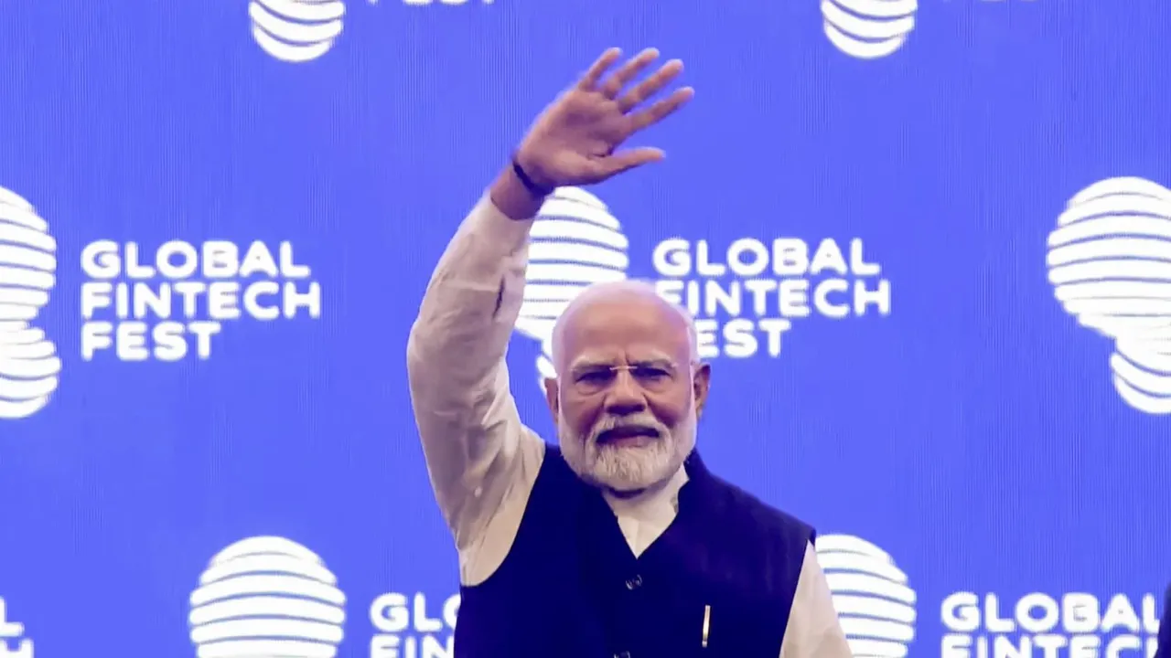 Prime Minister Narendra Modi addresses a gathering during the Global FinTech Fest, in Mumbai, Friday, Aug 30, 2024.