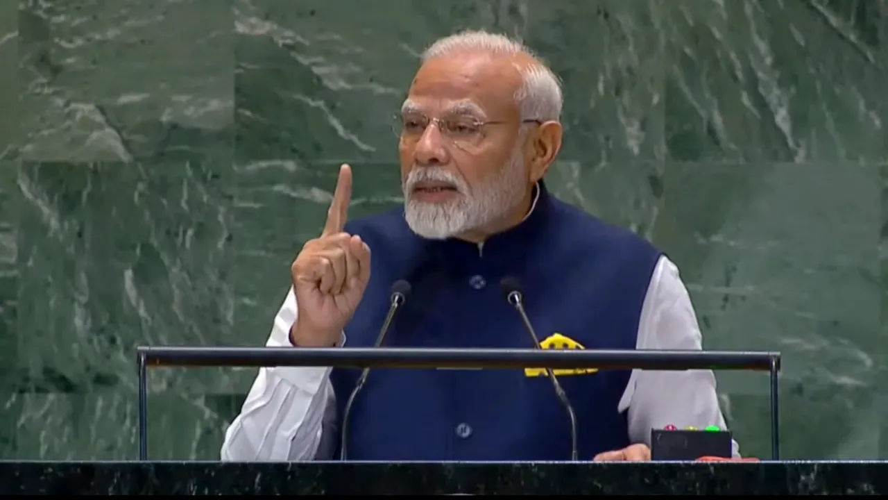 Prime Minister Narendra Modi speaks at Summit of the Future at the UN, in New York, Monday, Sept. 23, 2024.
